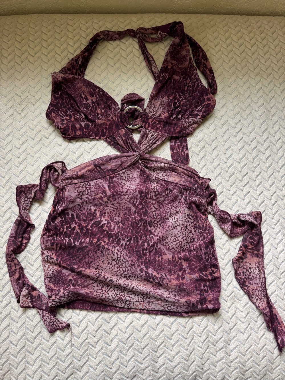 Windsor Plum Printed Halter Tie-Back Top
